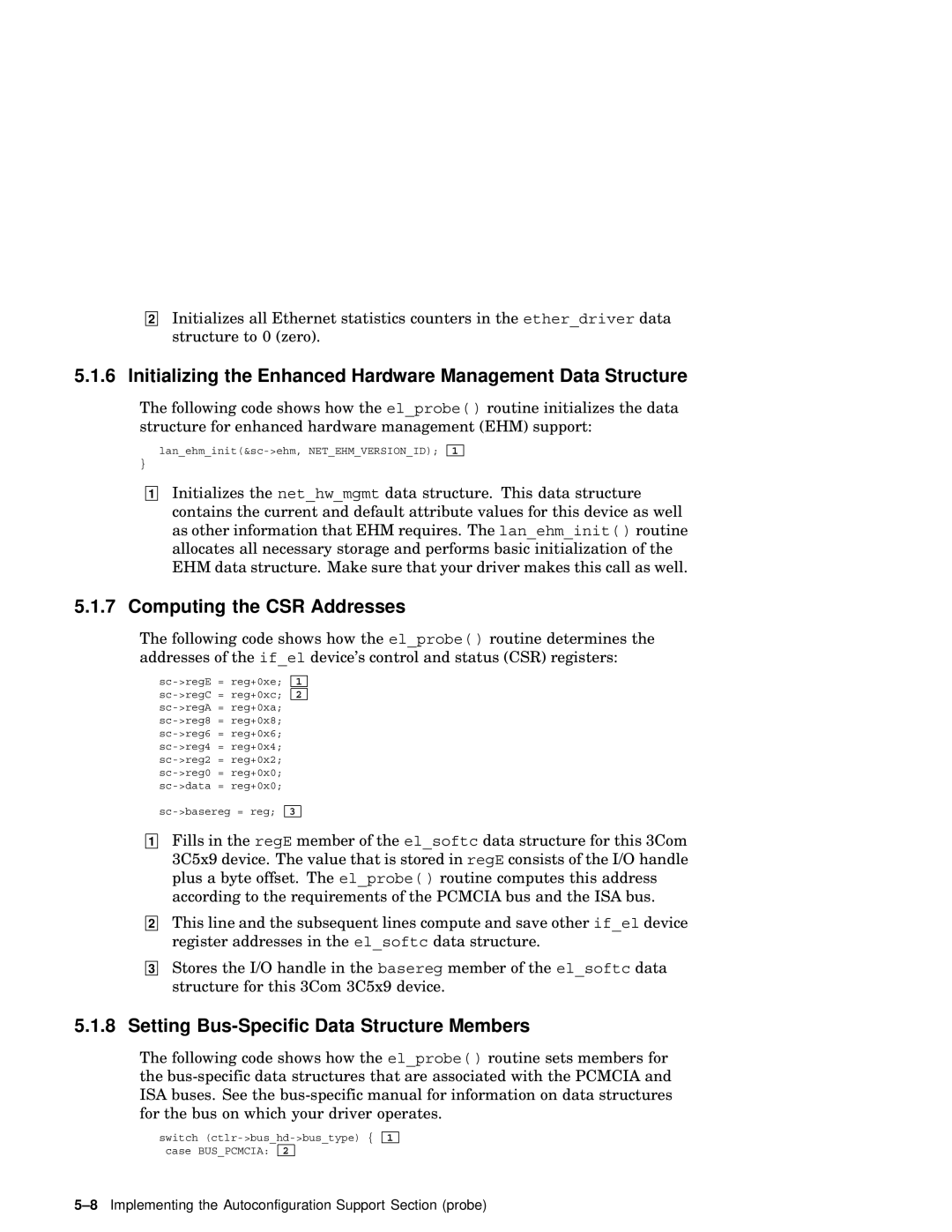 Compaq AA-RNG2A-TE manual Computing the CSR Addresses, Setting Bus-Specific Data Structure Members 