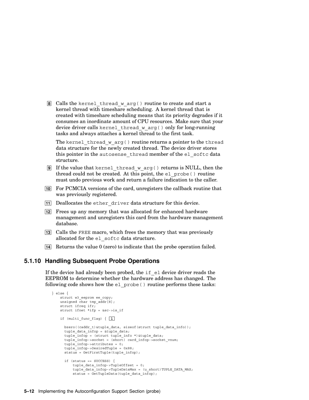 Compaq AA-RNG2A-TE manual Handling Subsequent Probe Operations, 12Implementing the Autoconfiguration Support Section probe 