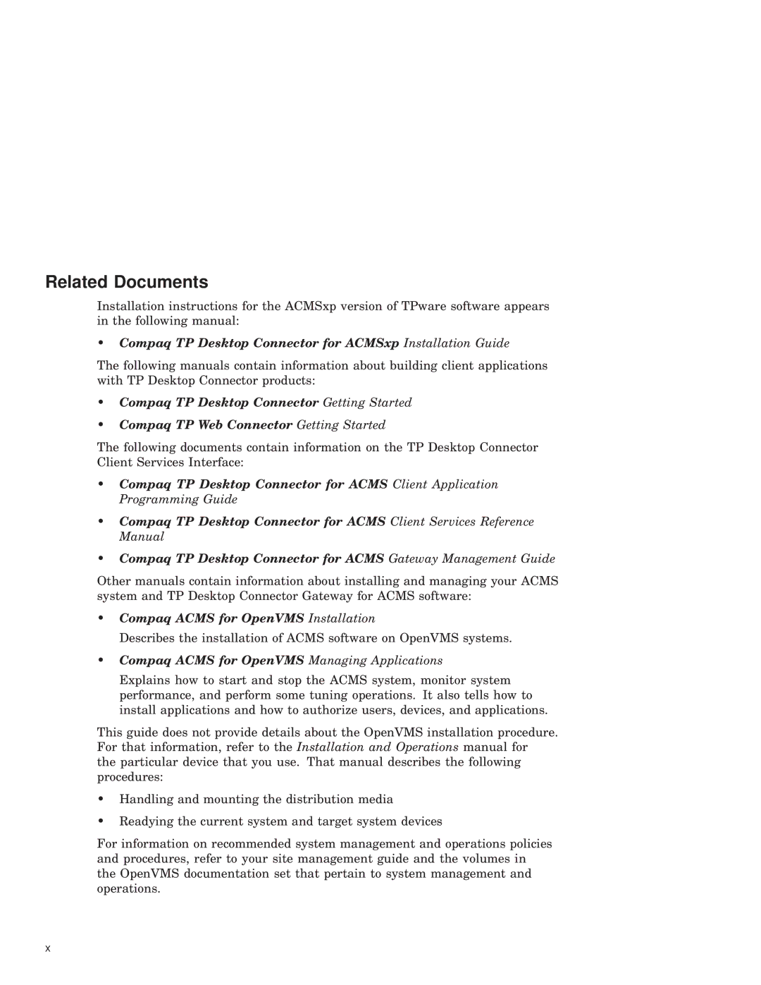 Compaq AAPG9DKTE manual Related Documents, Compaq TP Desktop Connector for ACMSxp Installation Guide 