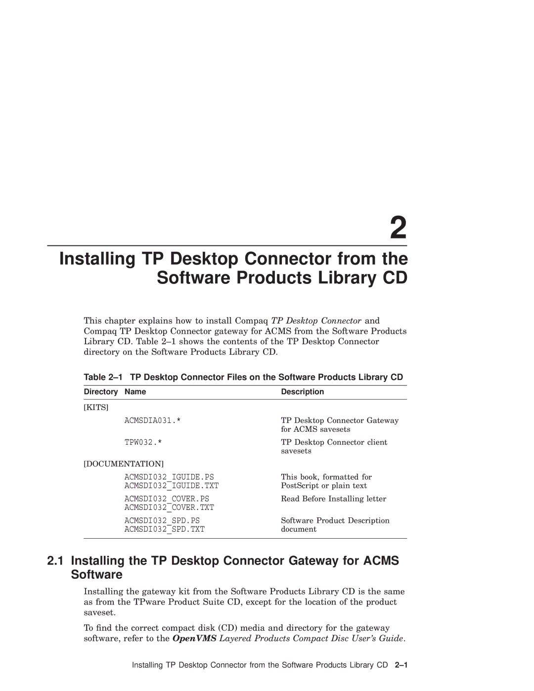 Compaq AAPG9DKTE manual ACMSDIA031, Directory Name Description 