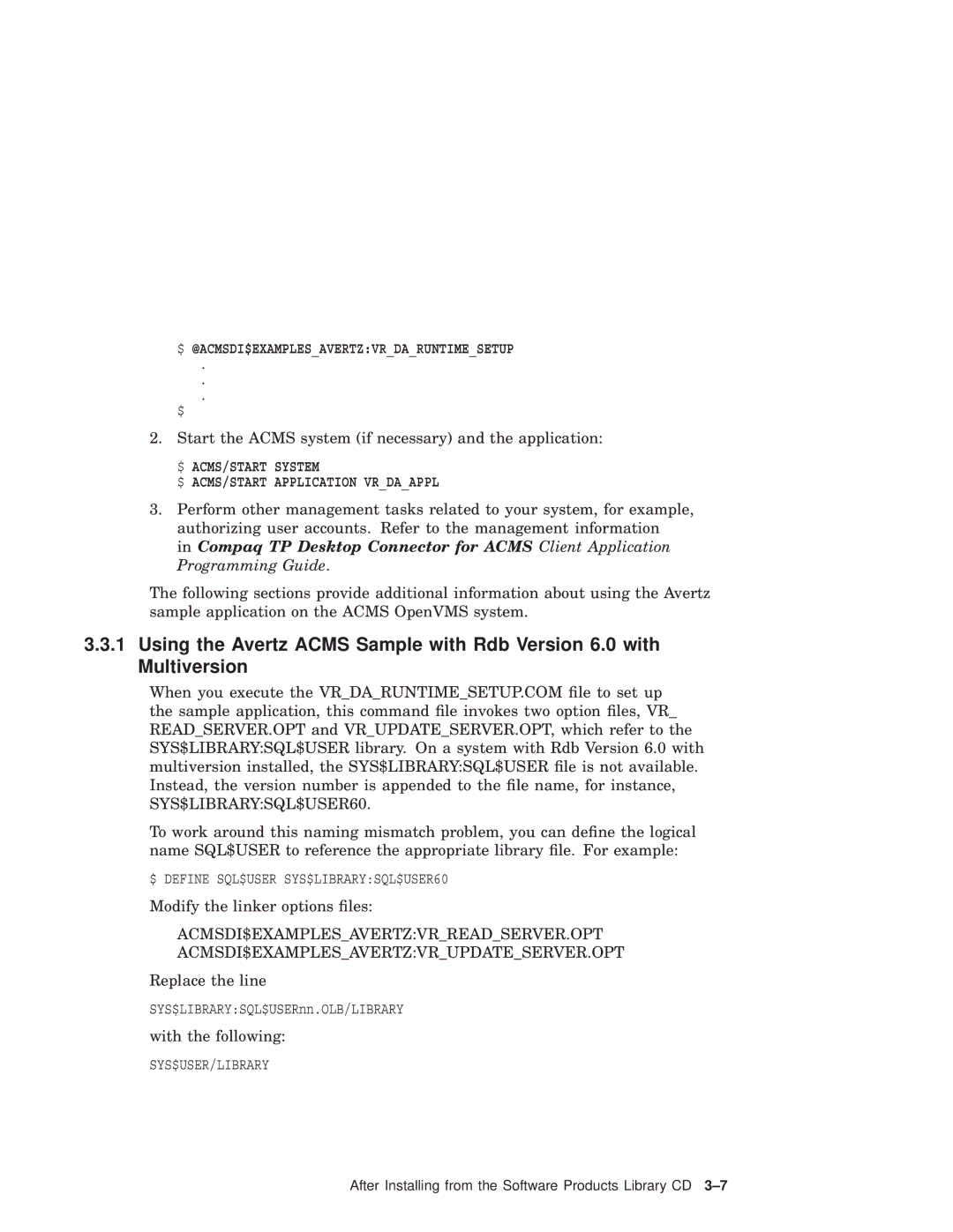 Compaq AAPG9DKTE manual $ @Acmsdi$Examplesavertzvrdaruntimesetup, $ ACMS/START System $ ACMS/START Application Vrdaappl 