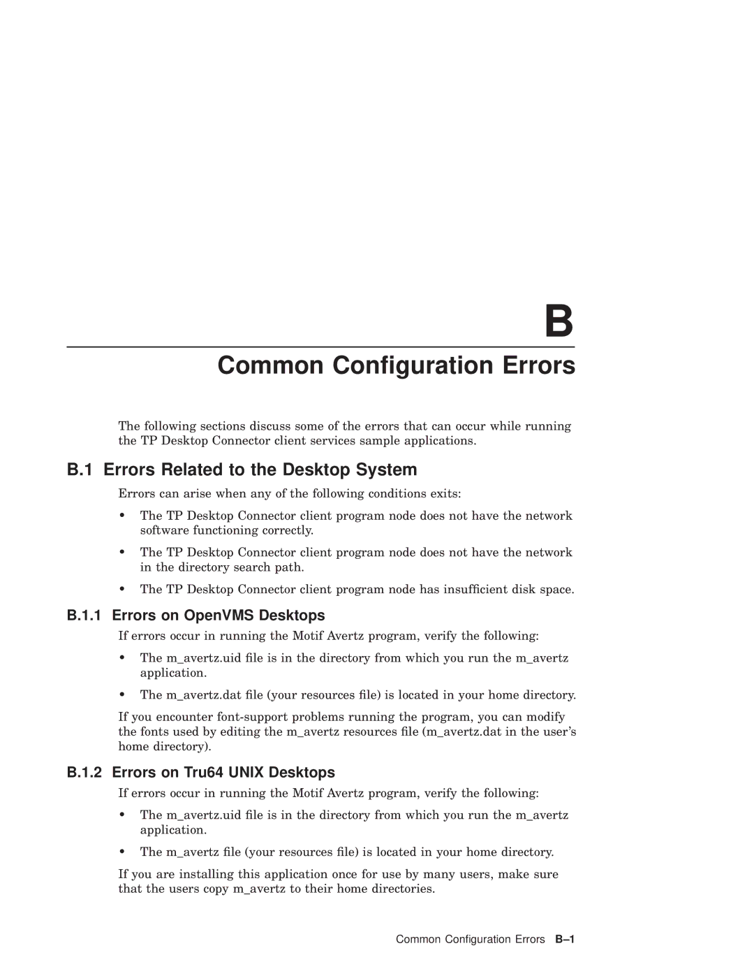 Compaq AAPG9DKTE manual Common Conﬁguration Errors, Errors Related to the Desktop System, Errors on OpenVMS Desktops 