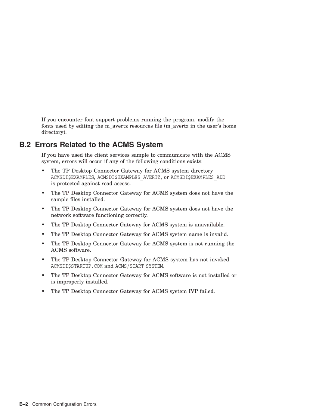 Compaq AAPG9DKTE manual Errors Related to the Acms System, 2Common Conﬁguration Errors 