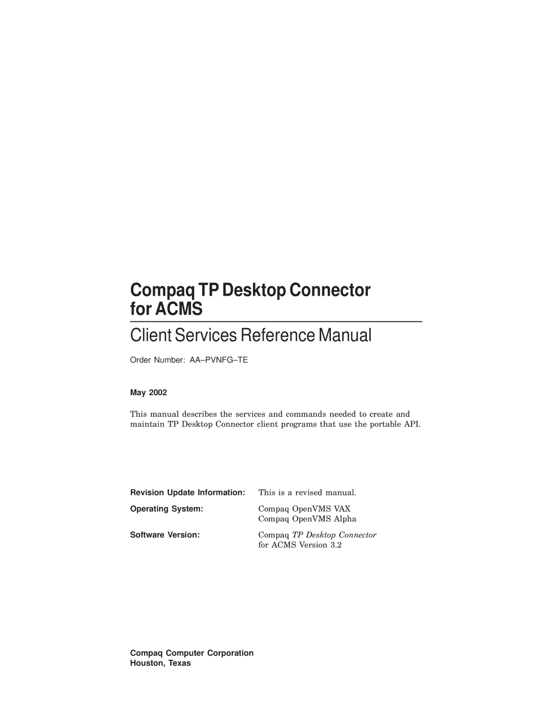 Compaq AAPVNFGTE manual May, Revision Update Information, Operating System, Software Version 