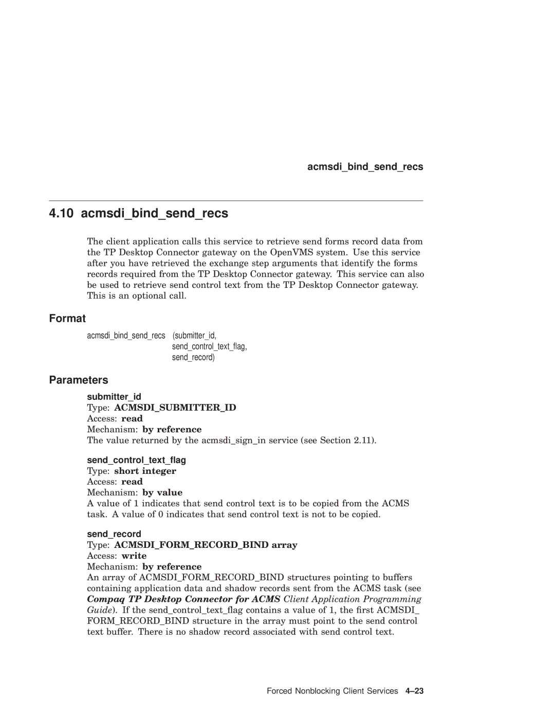 Compaq AAPVNFGTE manual Acmsdibindsendrecs, Sendrecord 