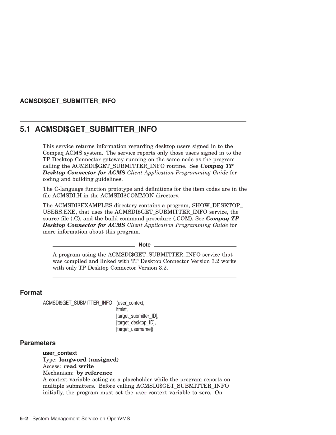 Compaq AAPVNFGTE manual Acmsdi$Getsubmitterinfo, Usercontext 