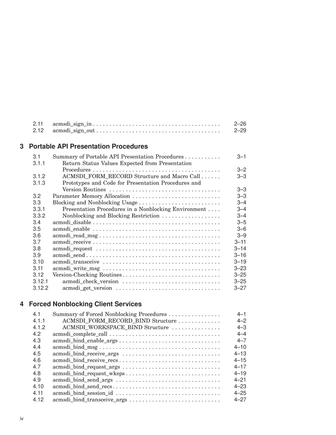 Compaq AAPVNFGTE manual Portable API Presentation Procedures, Forced Nonblocking Client Services 