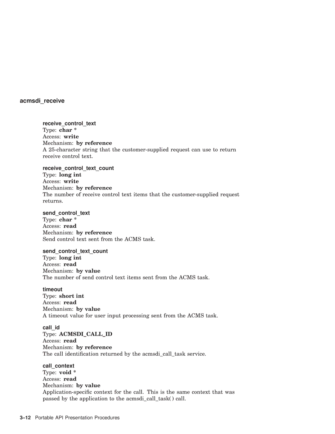 Compaq AAPVNFGTE manual Receivecontroltextcount Type long int, Timeout 