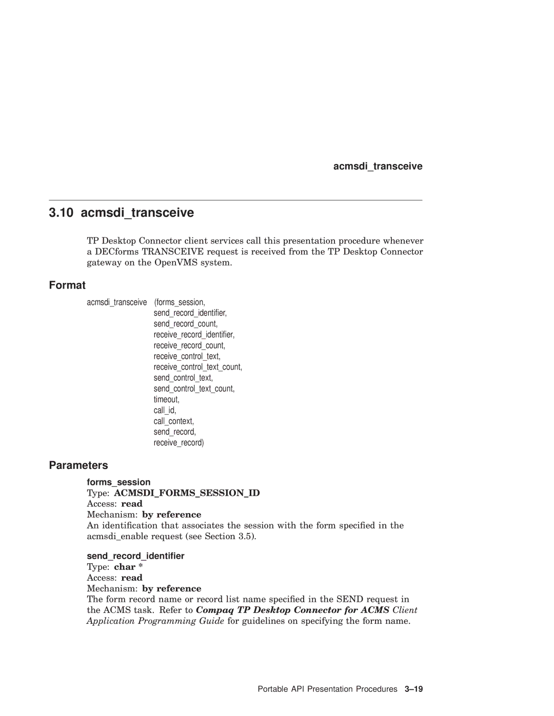 Compaq AAPVNFGTE manual Acmsditransceive, Format 