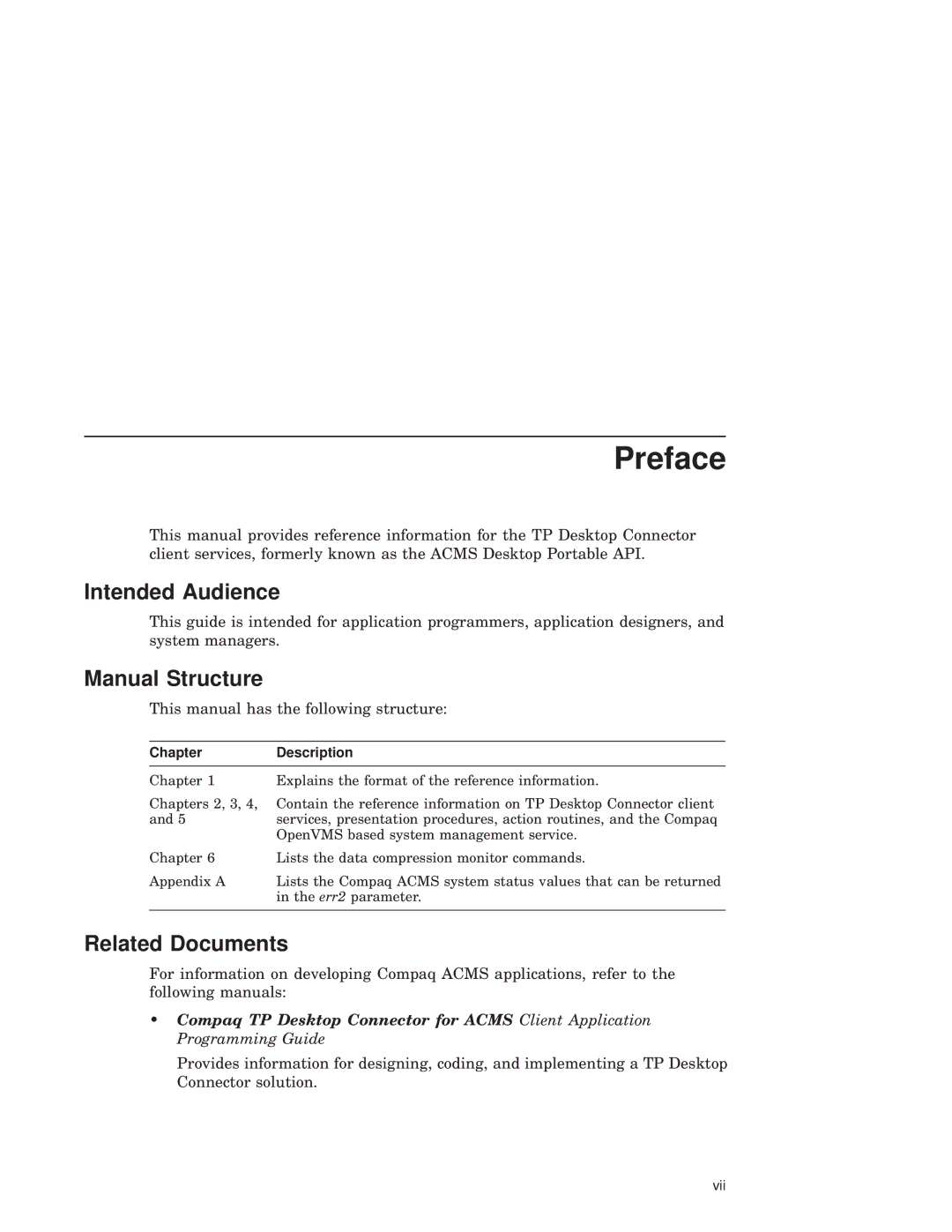 Compaq AAPVNFGTE manual Intended Audience, Manual Structure, Related Documents, ChapterDescription 
