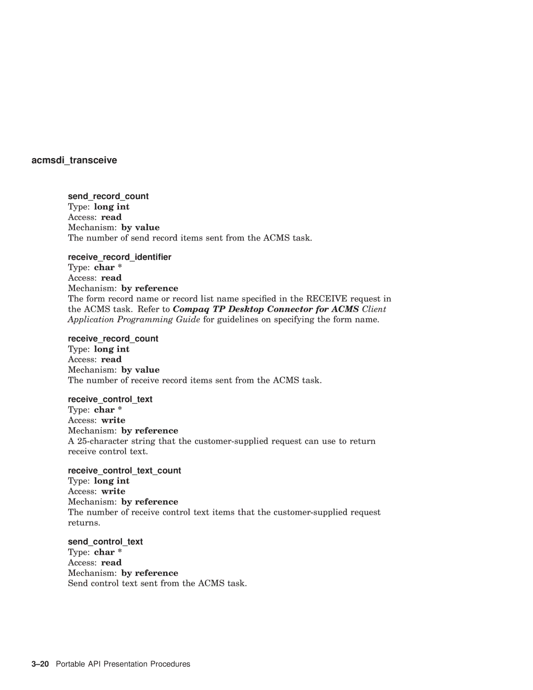 Compaq AAPVNFGTE manual 20Portable API Presentation Procedures 