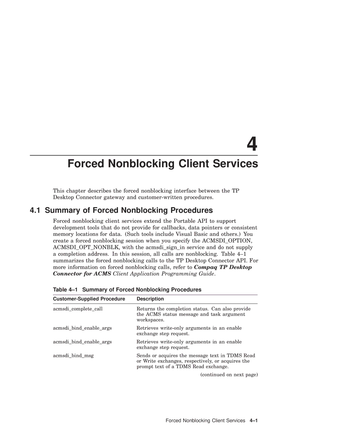 Compaq AAPVNFGTE manual Summary of Forced Nonblocking Procedures 