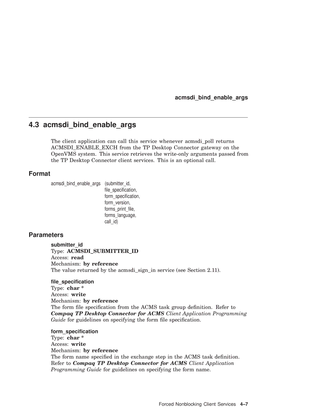 Compaq AAPVNFGTE manual Acmsdibindenableargs, Format 