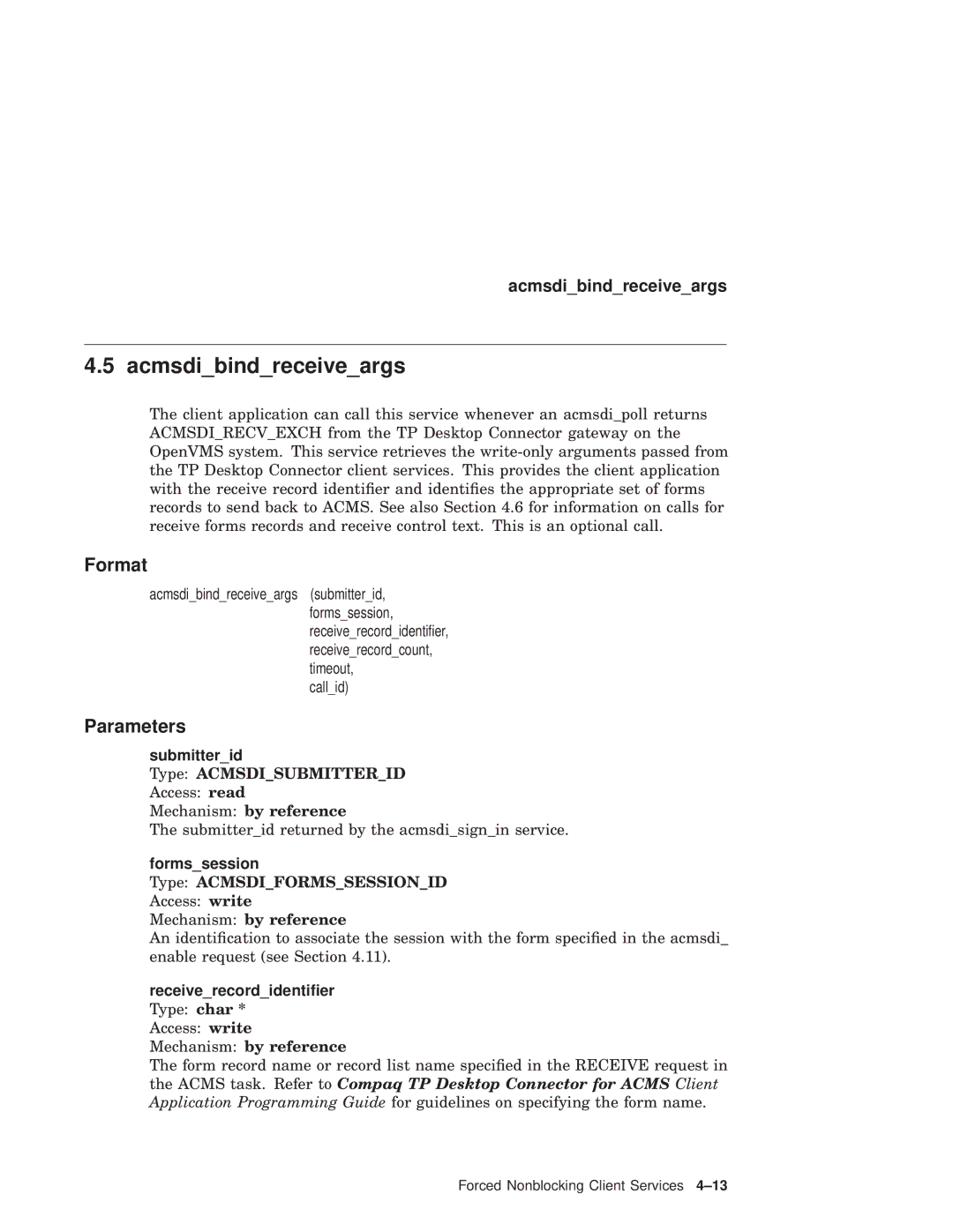 Compaq AAPVNFGTE manual Acmsdibindreceiveargs, Format 