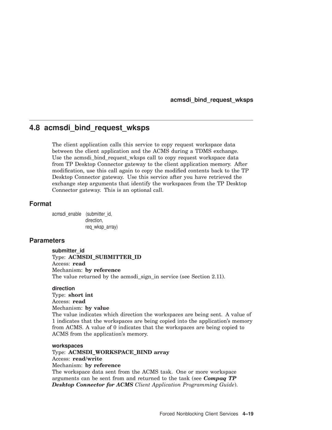 Compaq AAPVNFGTE manual Acmsdibindrequestwksps, Direction 