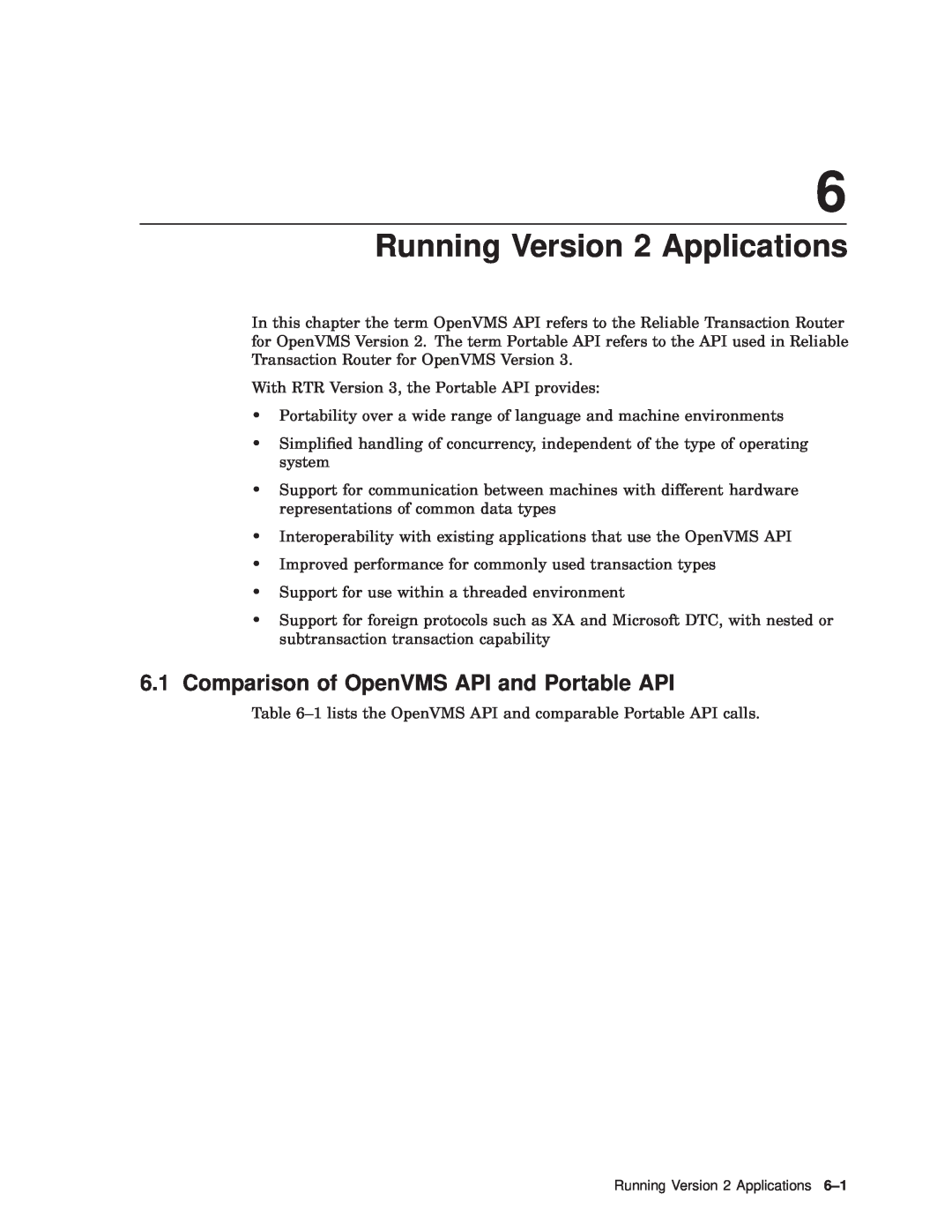 Compaq AAR-88LB-TE manual Running Version 2 Applications, Comparison of OpenVMS API and Portable API 