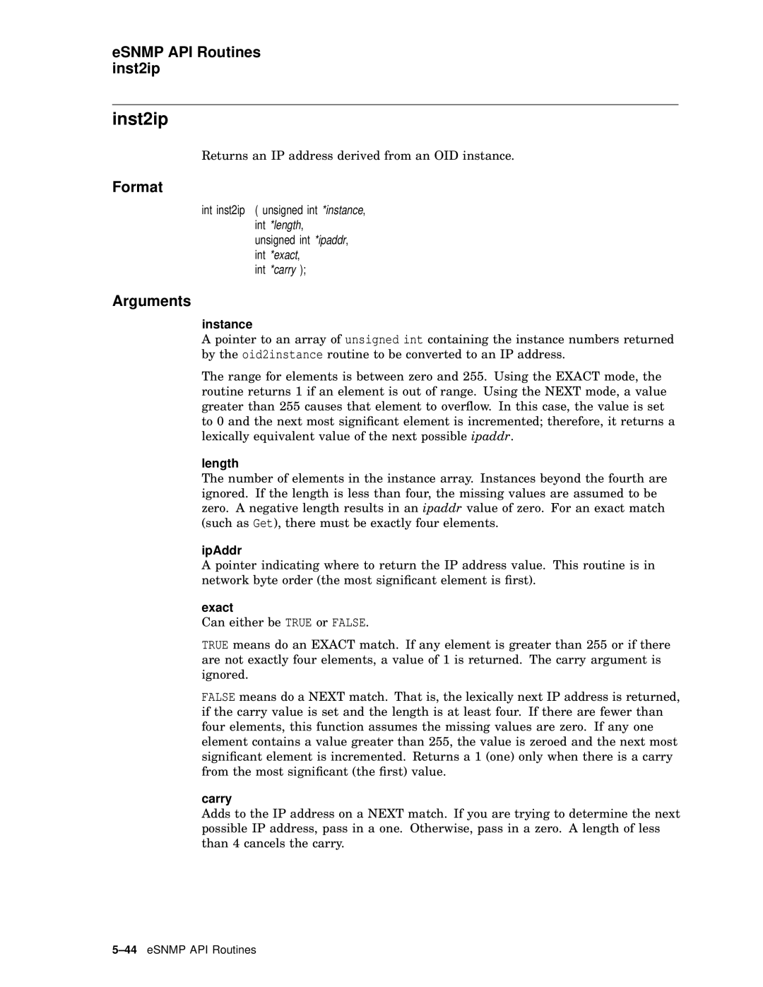 Compaq AAR04BCTE manual Inst2ip, ESNMP API Routines inst2ip 