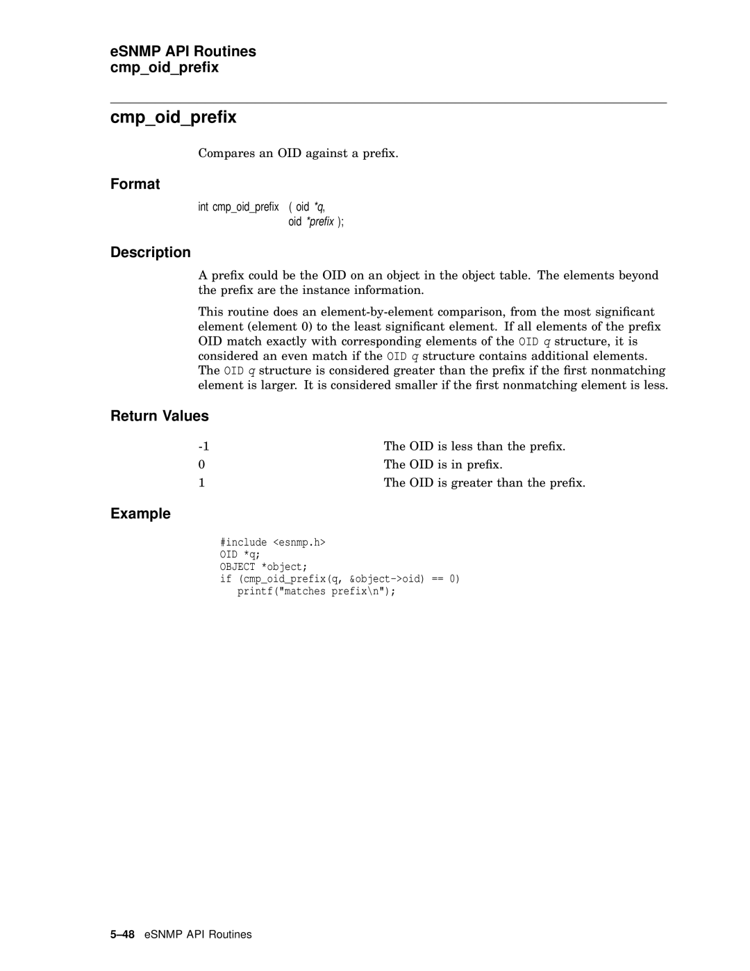 Compaq AAR04BCTE manual Cmpoidpreﬁx, ESNMP API Routines cmpoidpreﬁx 