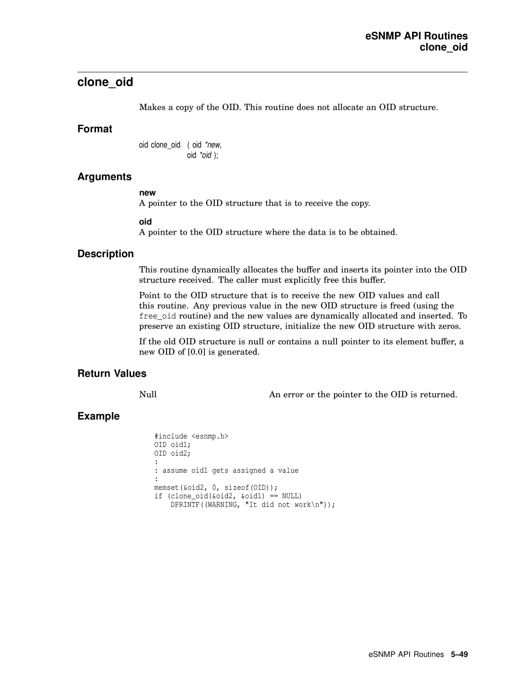 Compaq AAR04BCTE manual Cloneoid, ESNMP API Routines cloneoid 