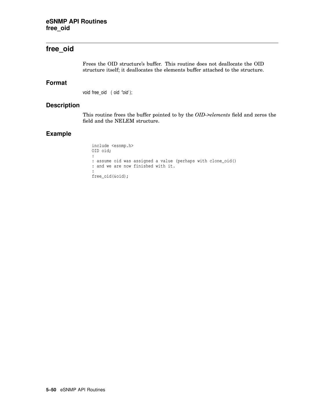 Compaq AAR04BCTE manual Freeoid, ESNMP API Routines freeoid 