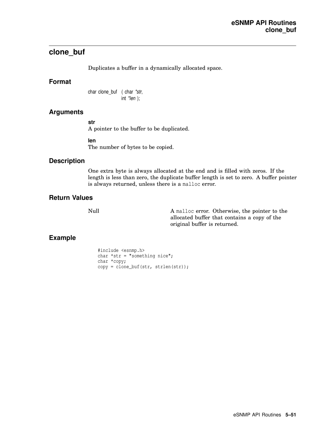 Compaq AAR04BCTE manual Clonebuf, ESNMP API Routines clonebuf, Str 