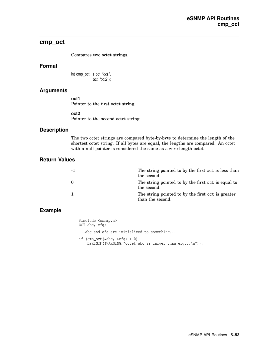 Compaq AAR04BCTE manual Cmpoct, ESNMP API Routines cmpoct, Oct1, Oct2 