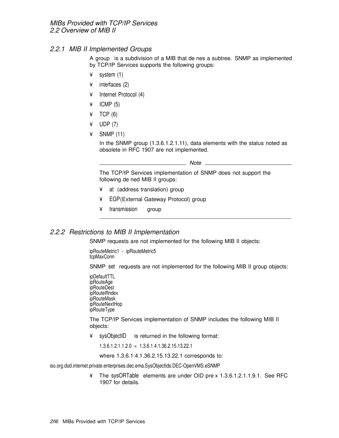 Compaq AAR04BCTE manual Restrictions to MIB II Implementation, System Interfaces Internet Protocol Icmp TCP UDP Snmp 