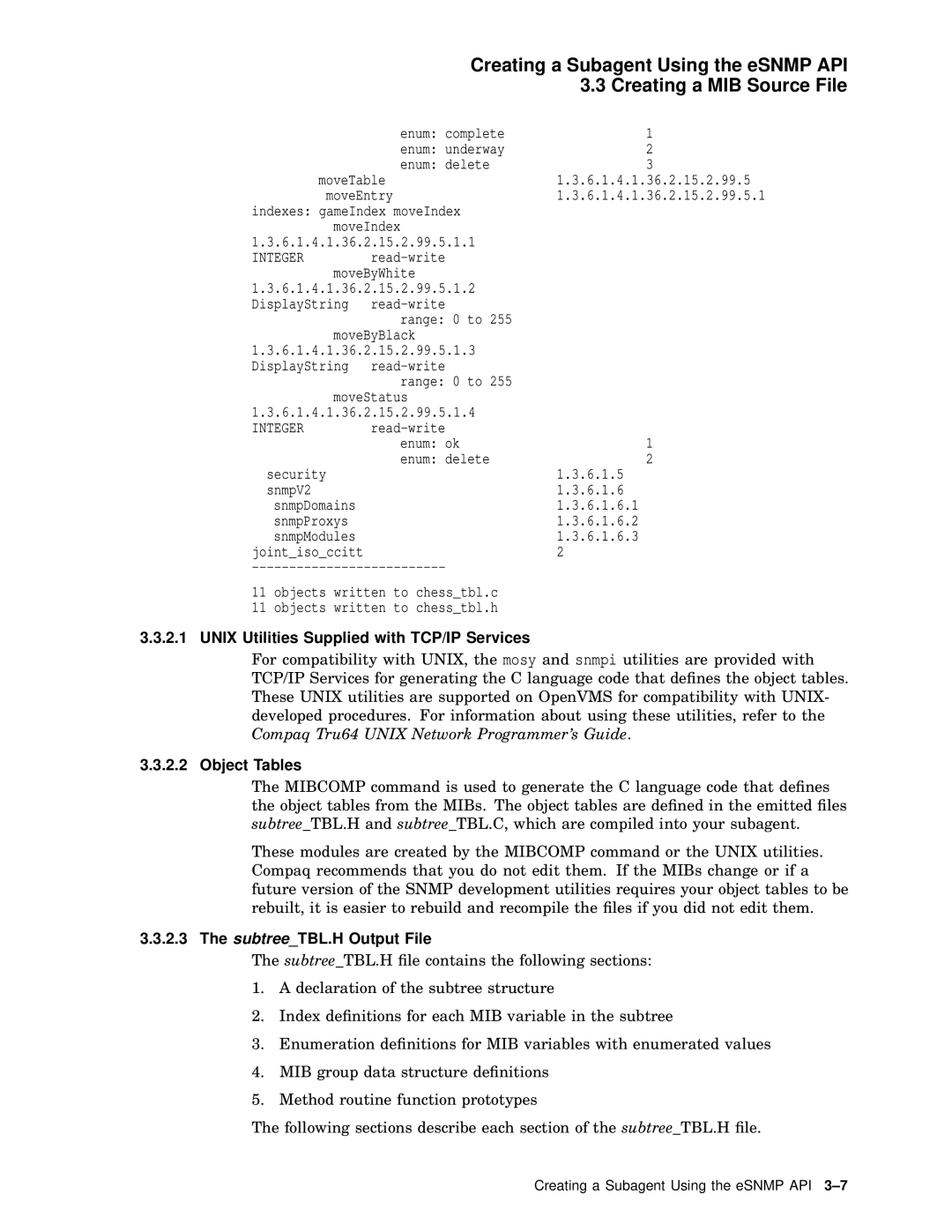 Compaq AAR04BCTE manual Unix Utilities Supplied with TCP/IP Services, Object Tables, SubtreeTBL.H Output File 