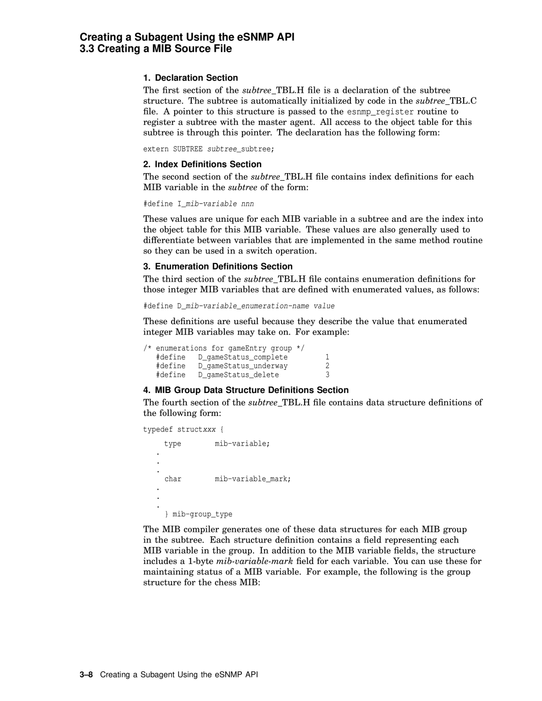 Compaq AAR04BCTE manual Declaration Section, Index Deﬁnitions Section, Enumeration Deﬁnitions Section 