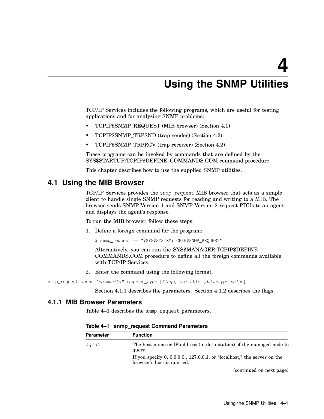 Compaq AAR04BCTE manual Using the MIB Browser, MIB Browser Parameters, Snmprequest Command Parameters 