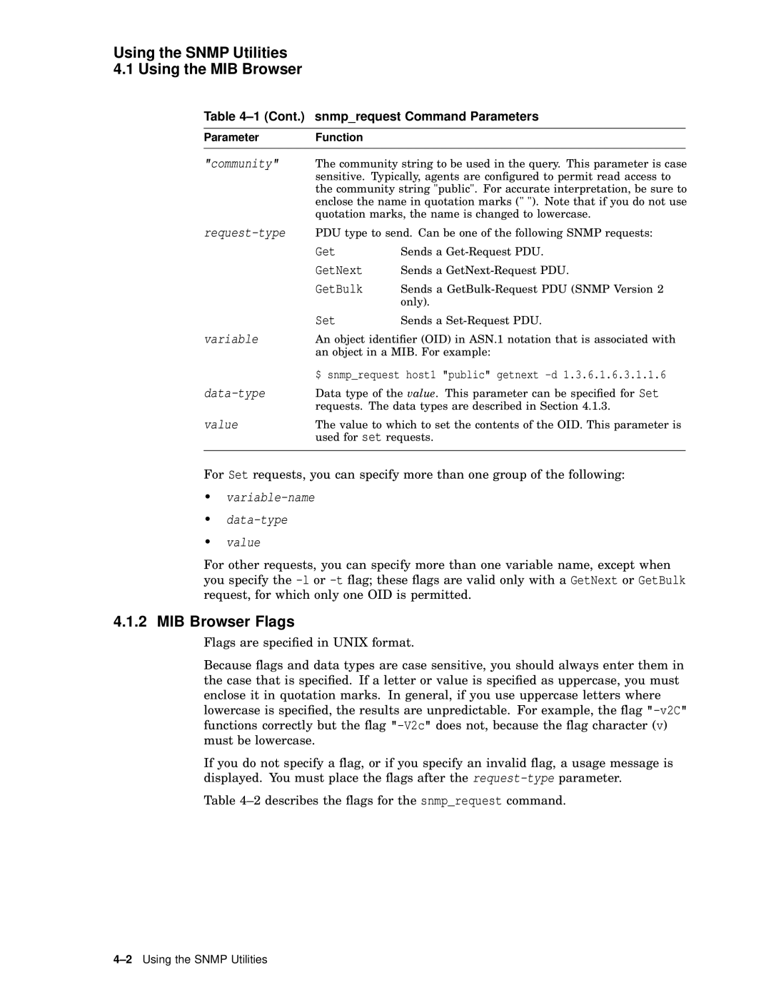 Compaq AAR04BCTE manual Using the Snmp Utilities Using the MIB Browser, MIB Browser Flags, Get 