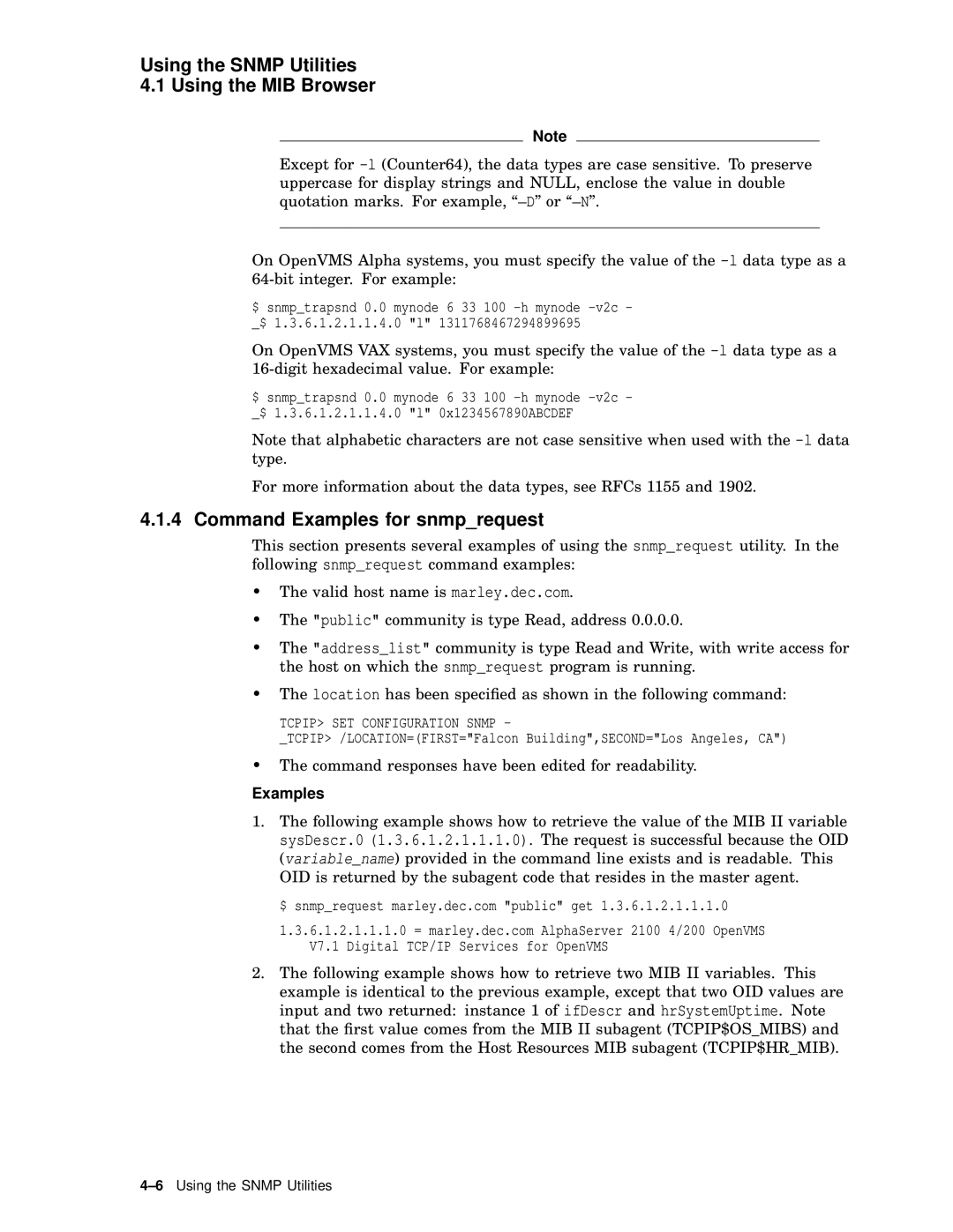 Compaq AAR04BCTE manual Command Examples for snmprequest 