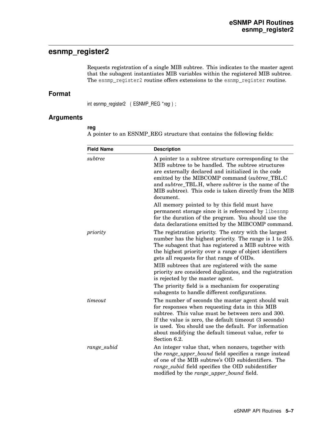 Compaq AAR04BCTE manual Esnmpregister2, ESNMP API Routines esnmpregister2, Reg 