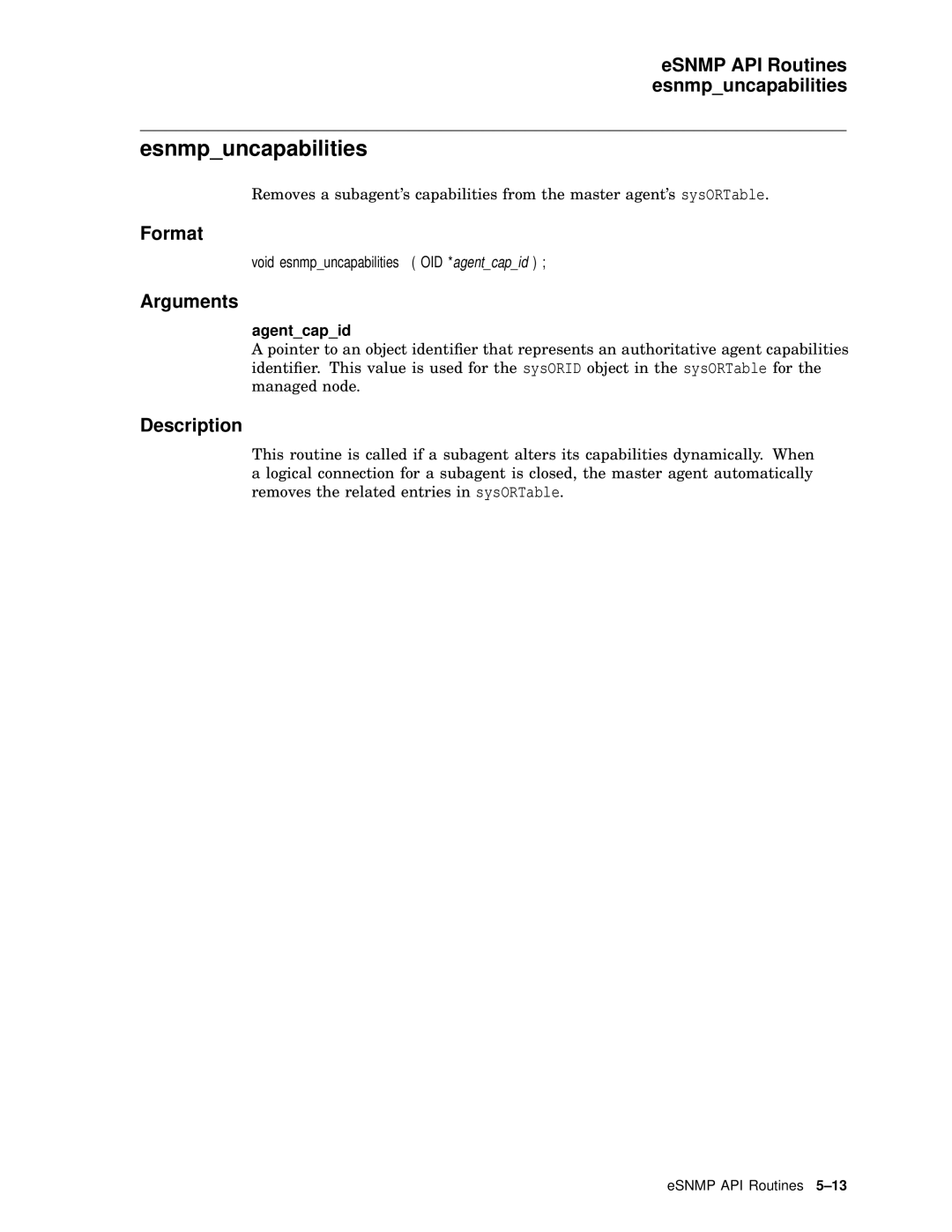 Compaq AAR04BCTE manual Esnmpuncapabilities, ESNMP API Routines esnmpuncapabilities 