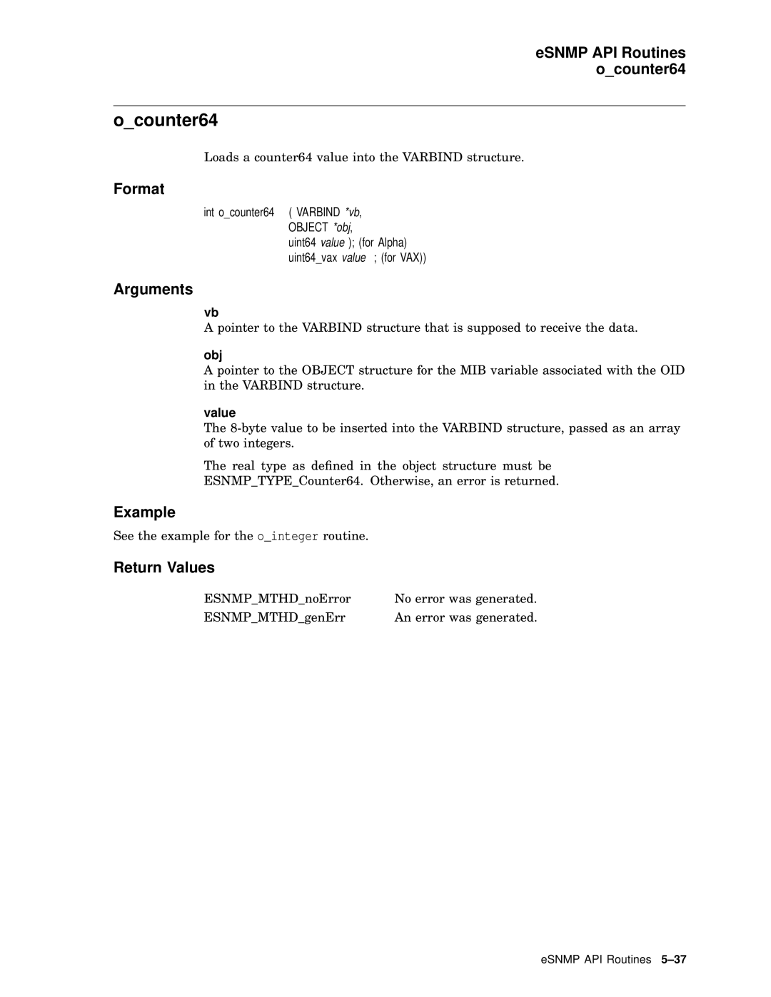 Compaq AAR04BCTE manual Ocounter64, ESNMP API Routines ocounter64 