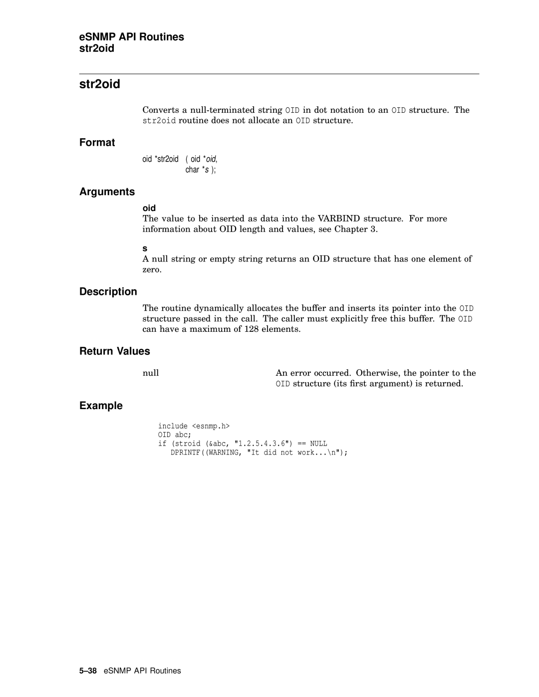 Compaq AAR04BCTE manual Str2oid, ESNMP API Routines str2oid 