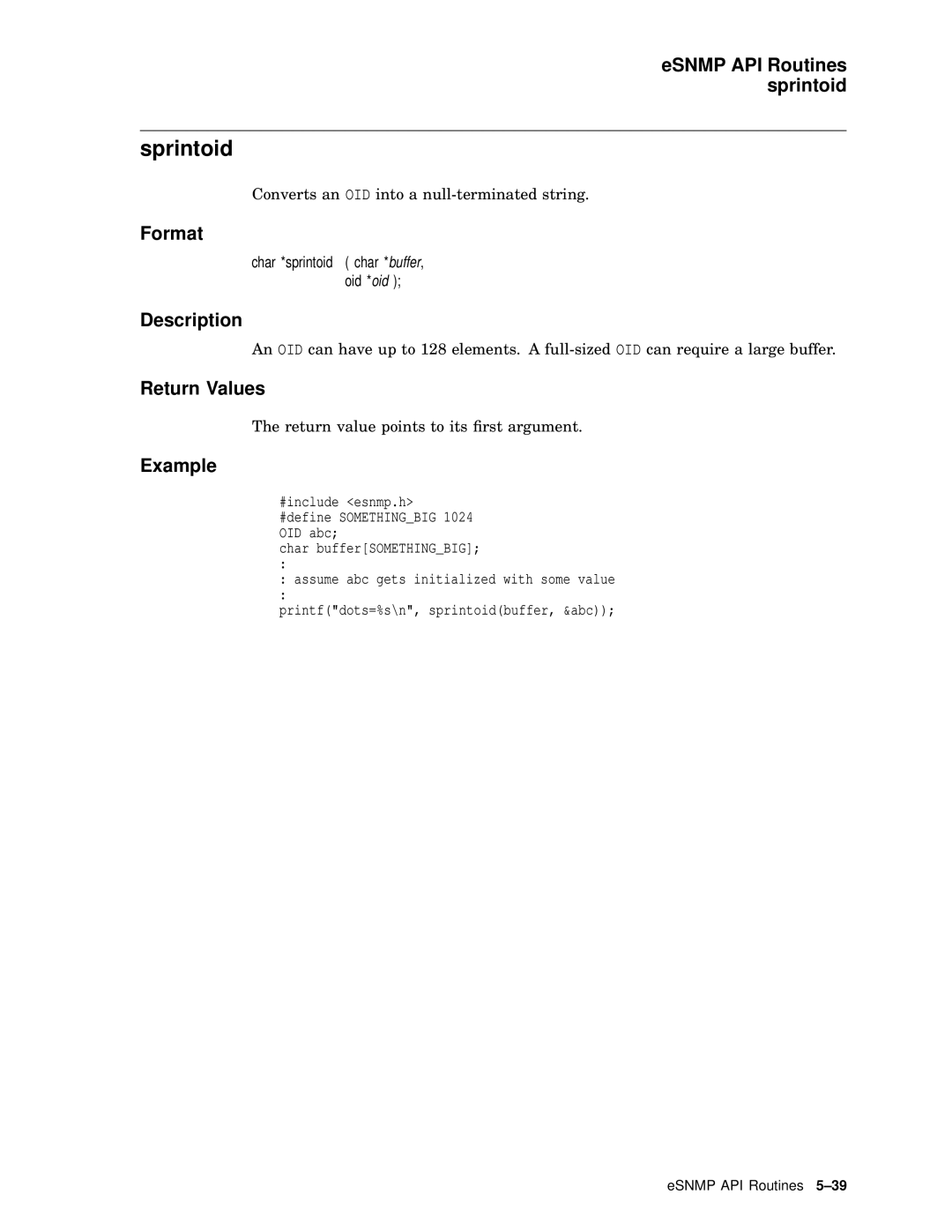 Compaq AAR04BCTE manual Sprintoid, ESNMP API Routines sprintoid 