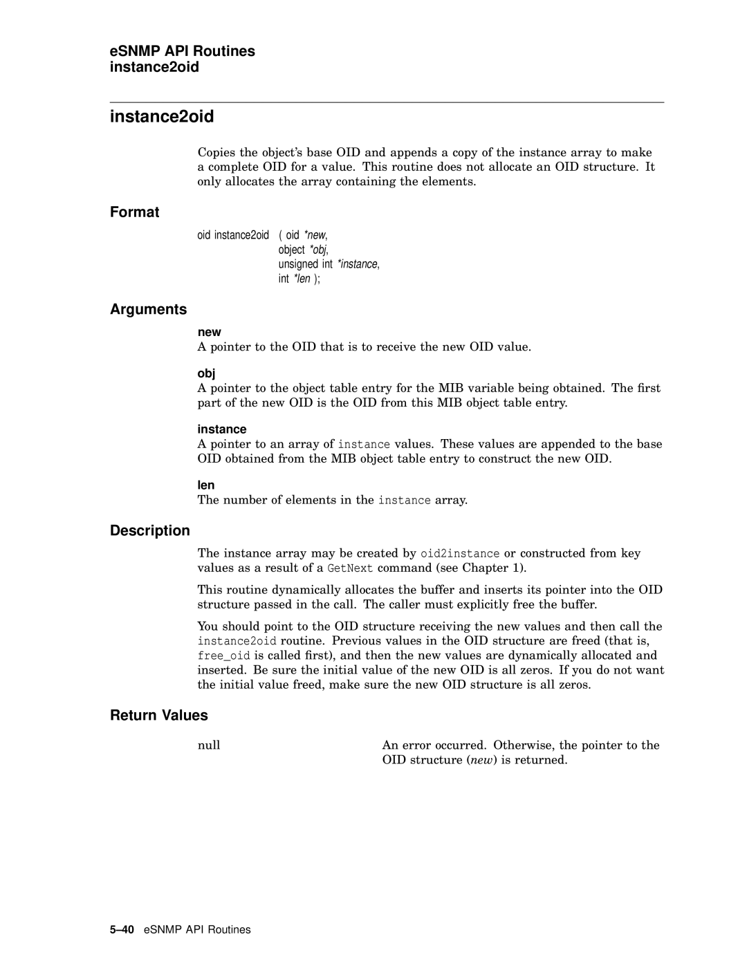 Compaq AAR04BCTE manual Instance2oid, ESNMP API Routines instance2oid, New 