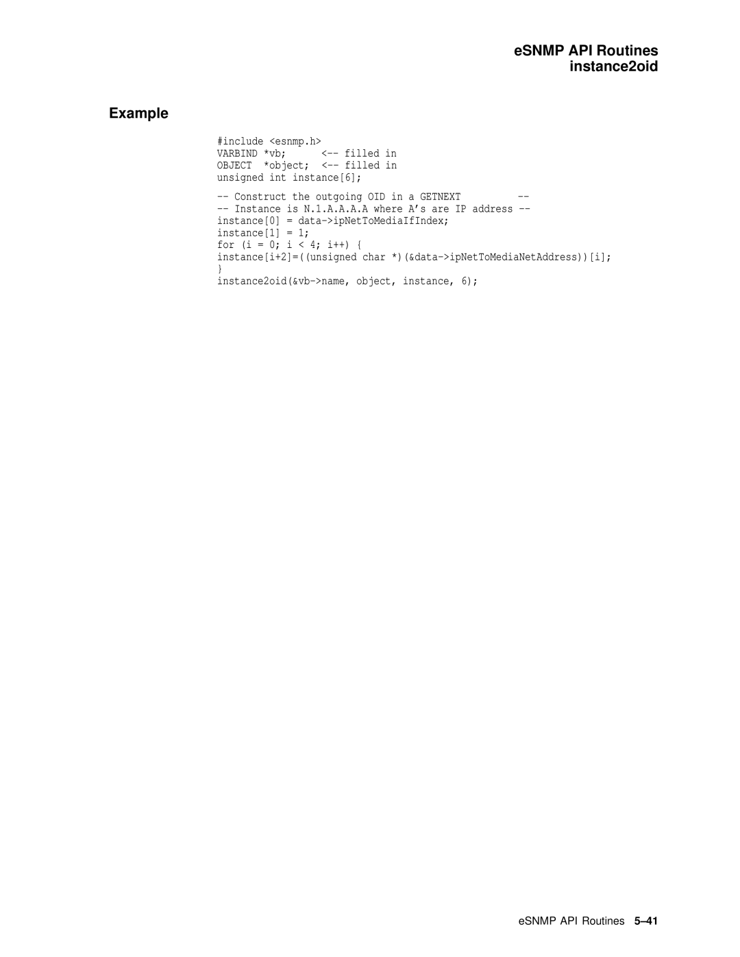 Compaq AAR04BCTE manual ESNMP API Routines instance2oid Example 