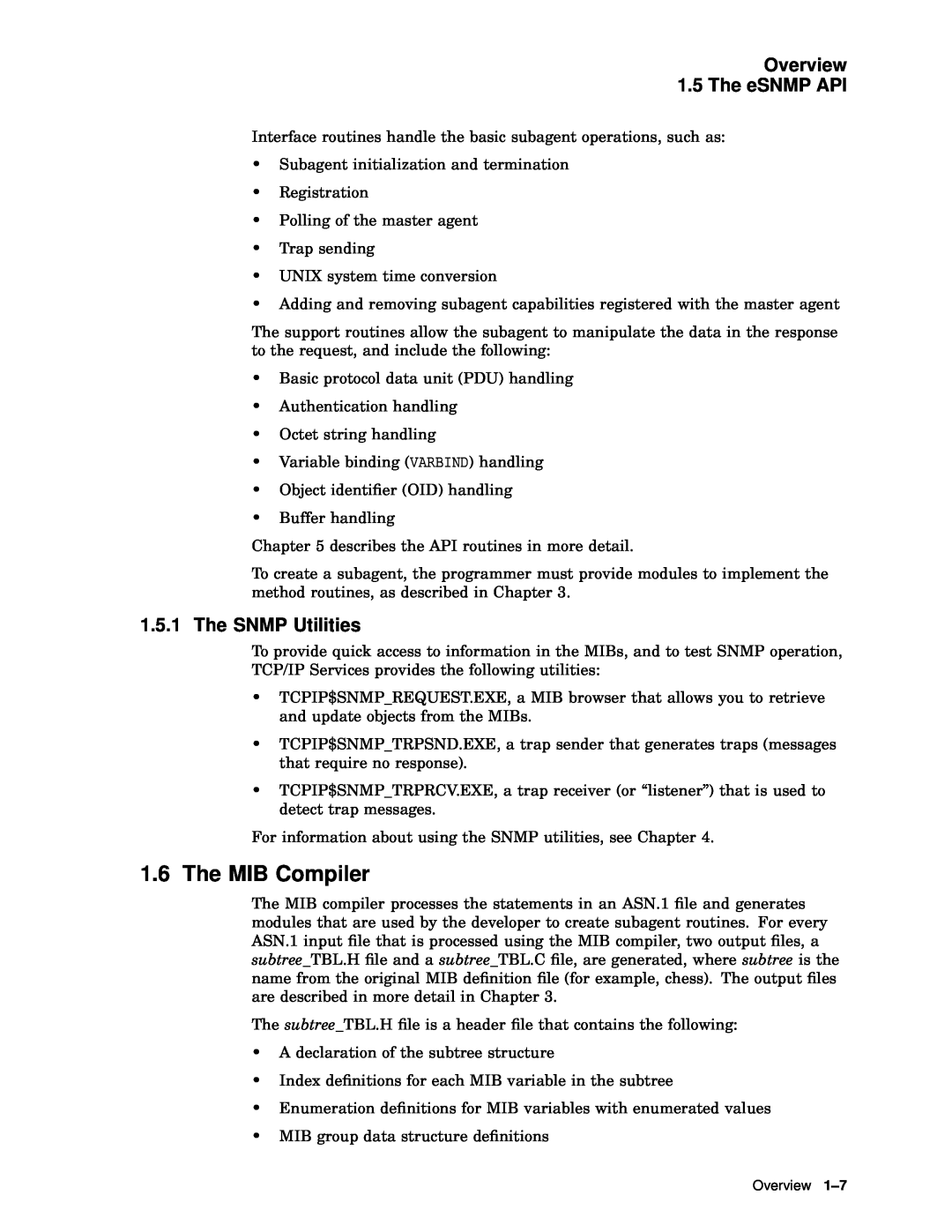 Compaq AAR04BCTE manual The MIB Compiler, Overview 1.5 The eSNMP API, The SNMP Utilities 