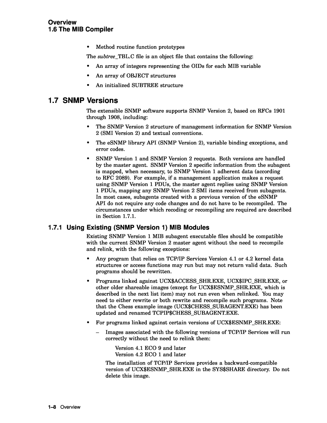 Compaq AAR04BCTE manual SNMP Versions, Overview 1.6 The MIB Compiler, Using Existing SNMP Version 1 MIB Modules 