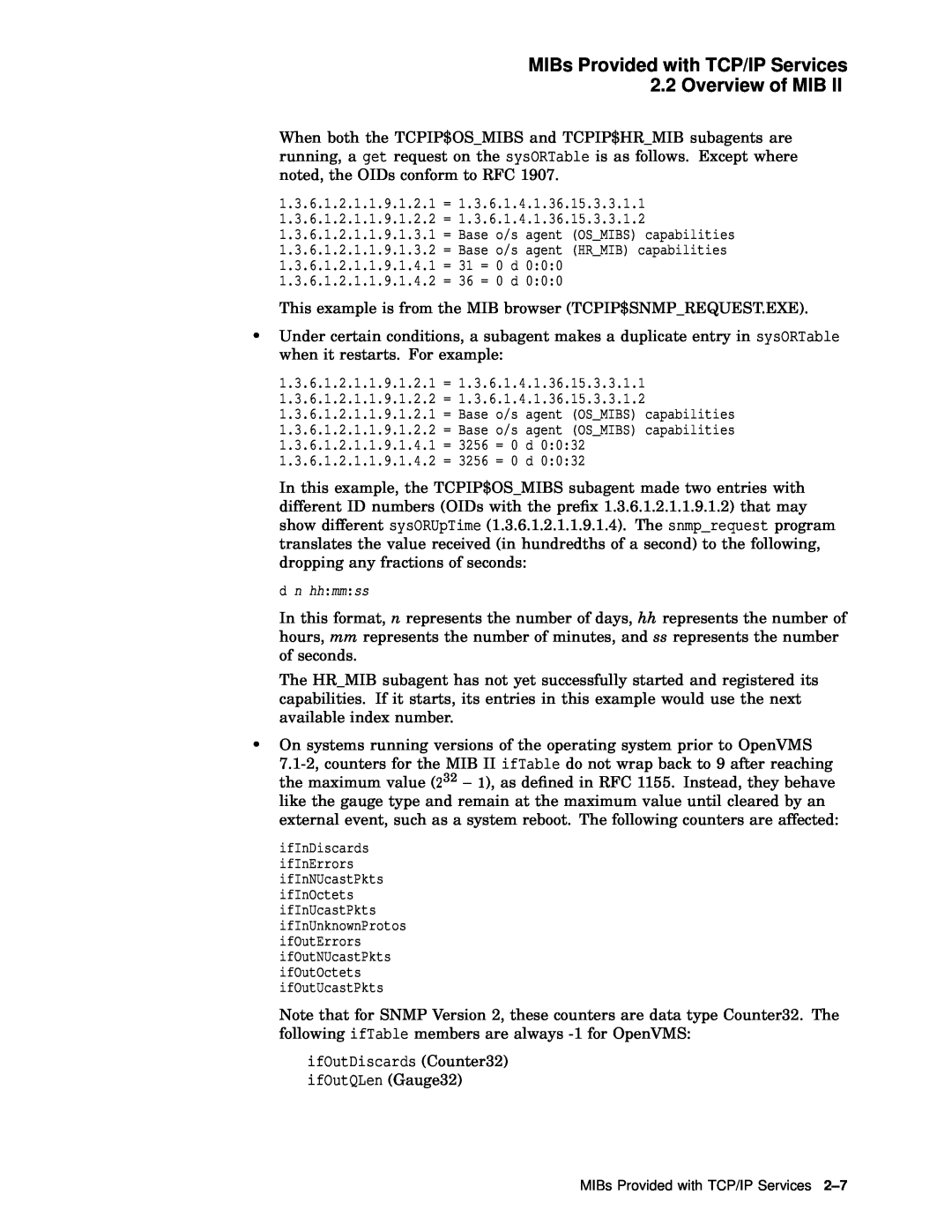 Compaq AAR04BCTE manual MIBs Provided with TCP/IP Services 2.2 Overview of MIB, ifOutDiscards Counter32 ifOutQLen Gauge32 