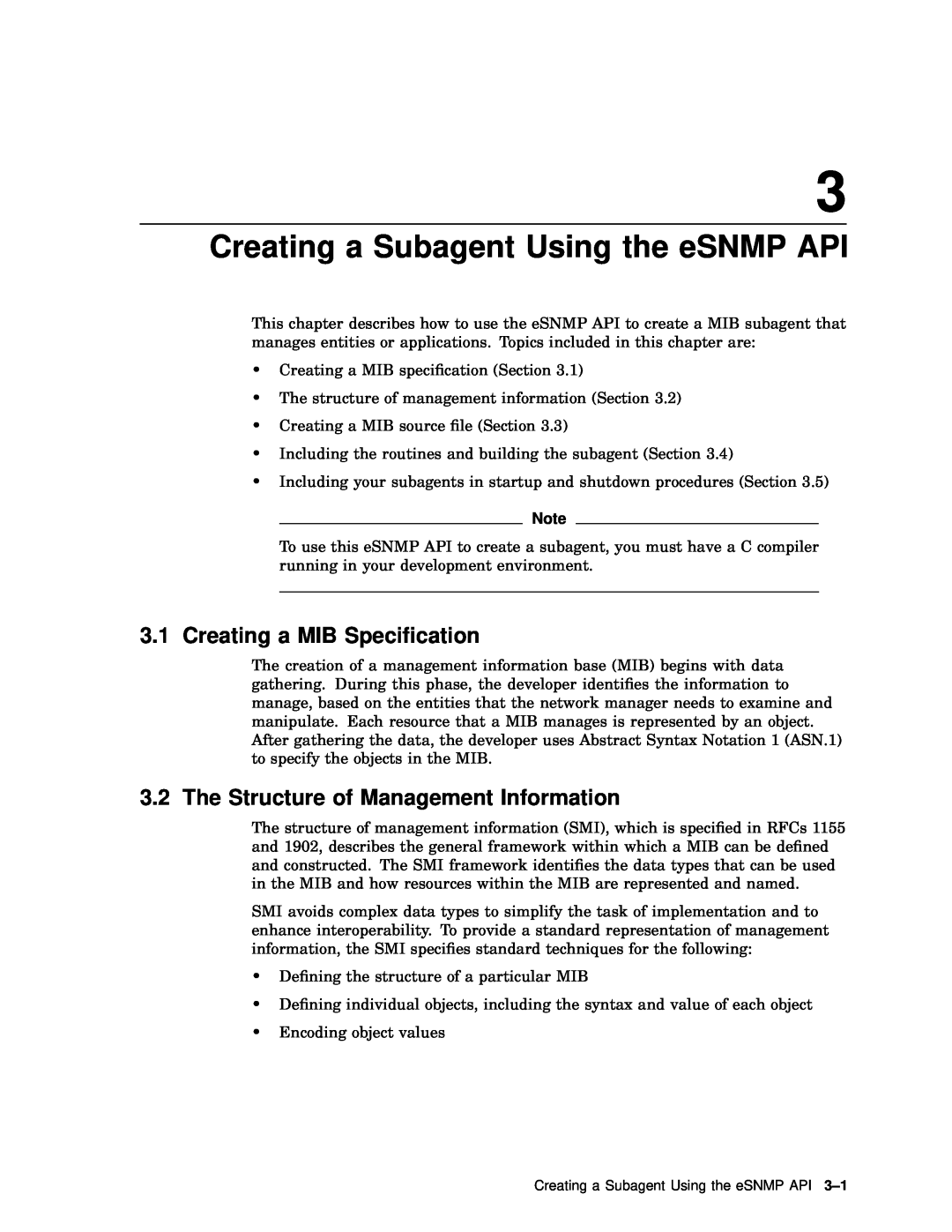 Compaq AAR04BCTE manual Creating a Subagent Using the eSNMP API, Creating a MIB Speciﬁcation 