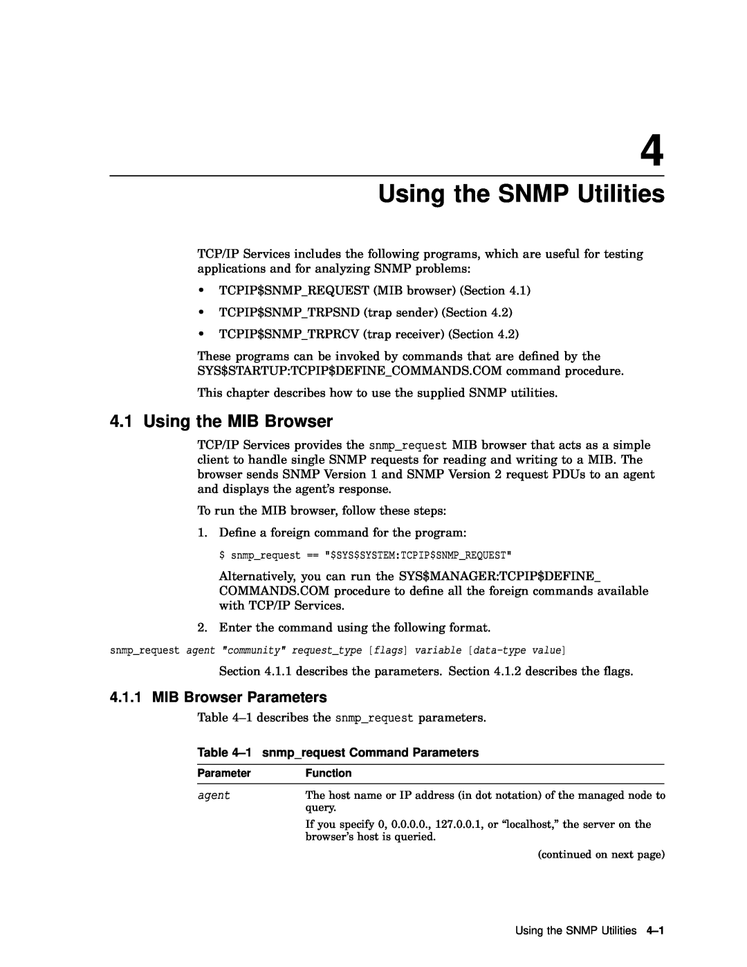 Compaq AAR04BCTE manual Using the SNMP Utilities, Using the MIB Browser, MIB Browser Parameters, agent 