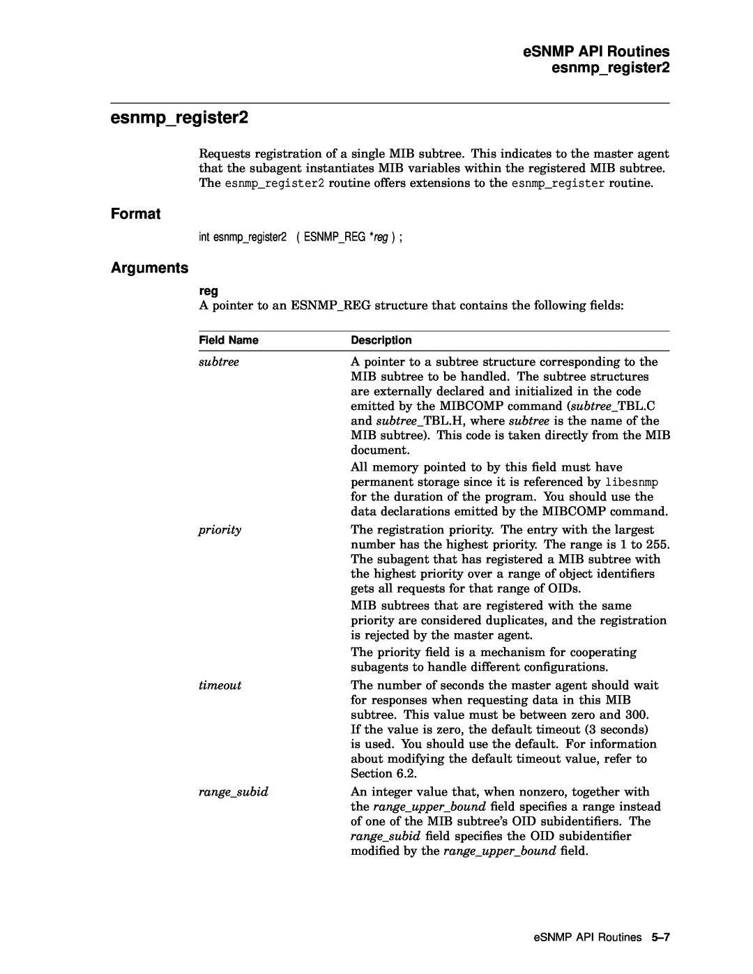 Compaq AAR04BCTE manual eSNMP API Routines esnmpregister2, Format, Arguments 
