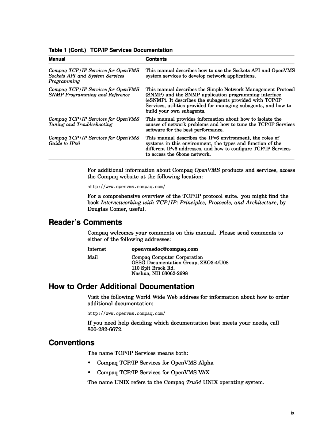 Compaq AAR04BCTE manual Reader’s Comments, How to Order Additional Documentation, Conventions 