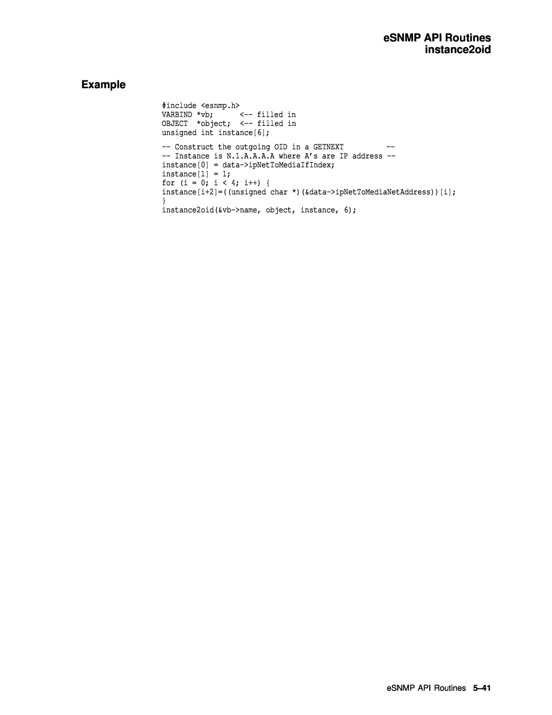 Compaq AAR04BCTE manual eSNMP API Routines instance2oid Example 