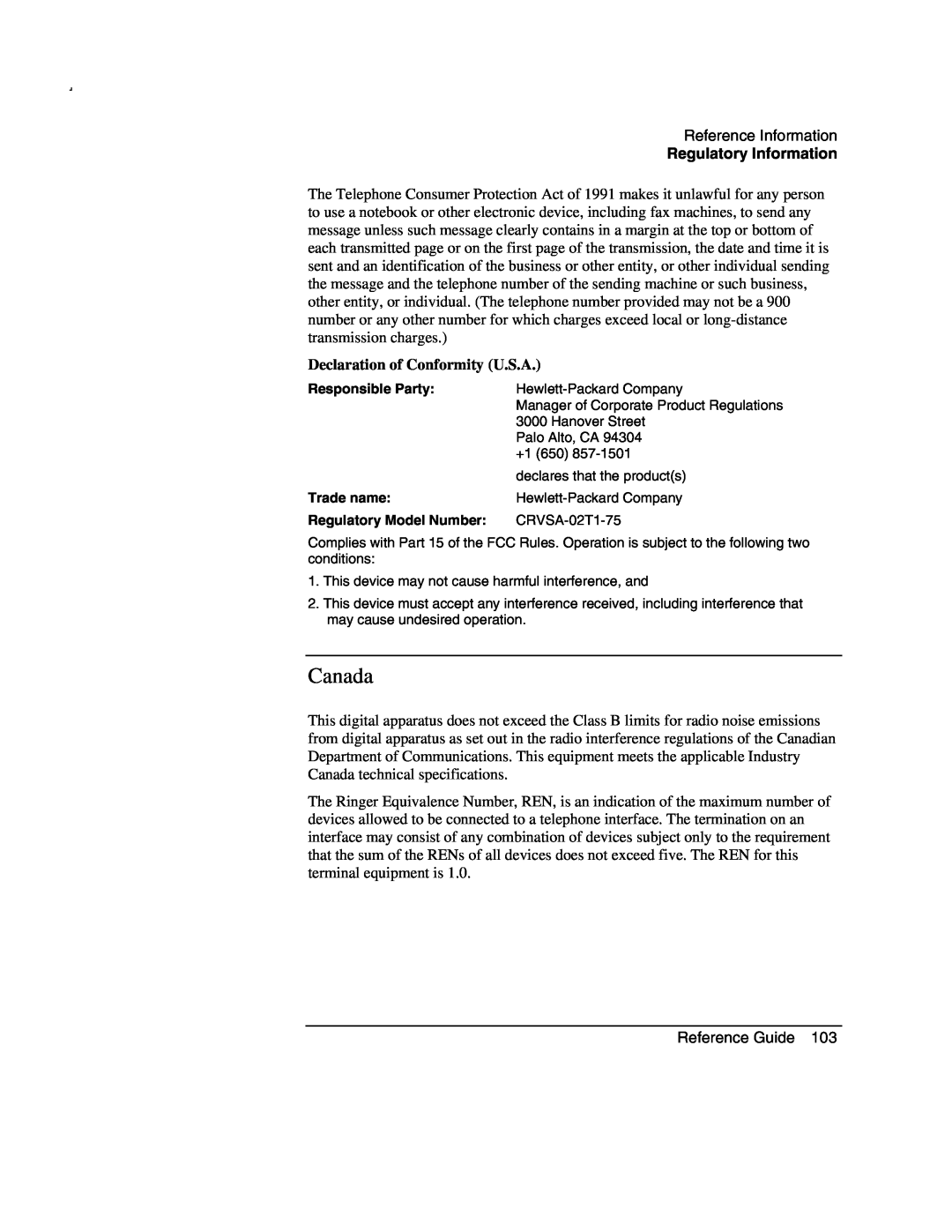 Compaq AMC20493-KT5 manual Canada, Declaration of Conformity U.S.A, Regulatory Information 