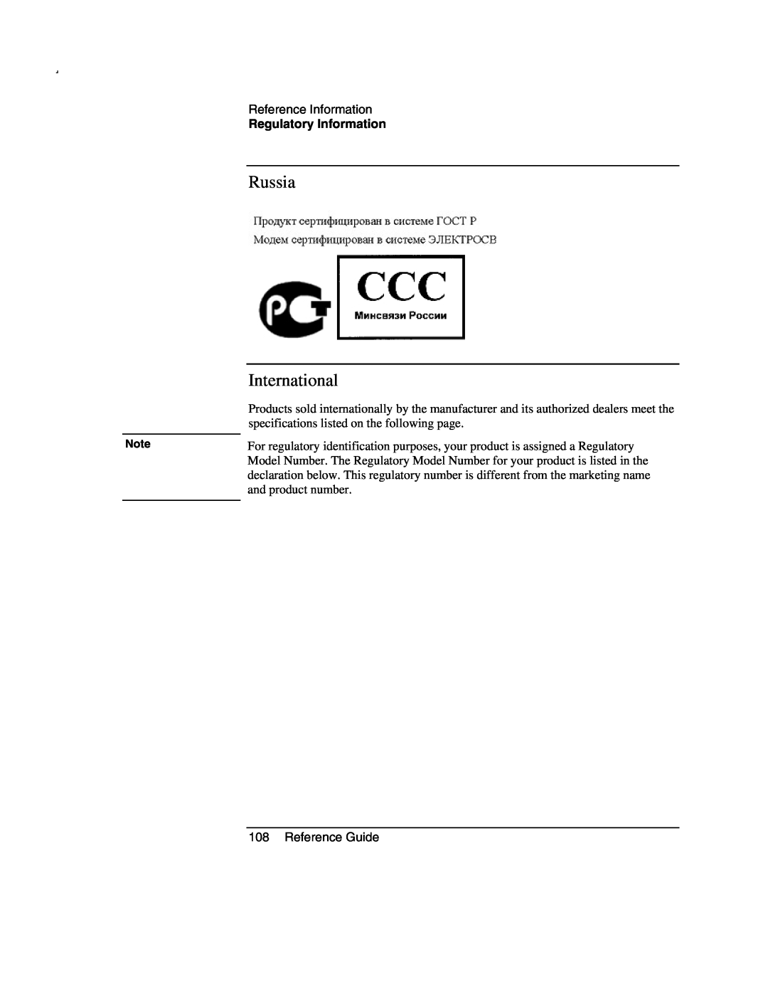 Compaq AMC20493-KT5 manual Russia, International, Regulatory Information 