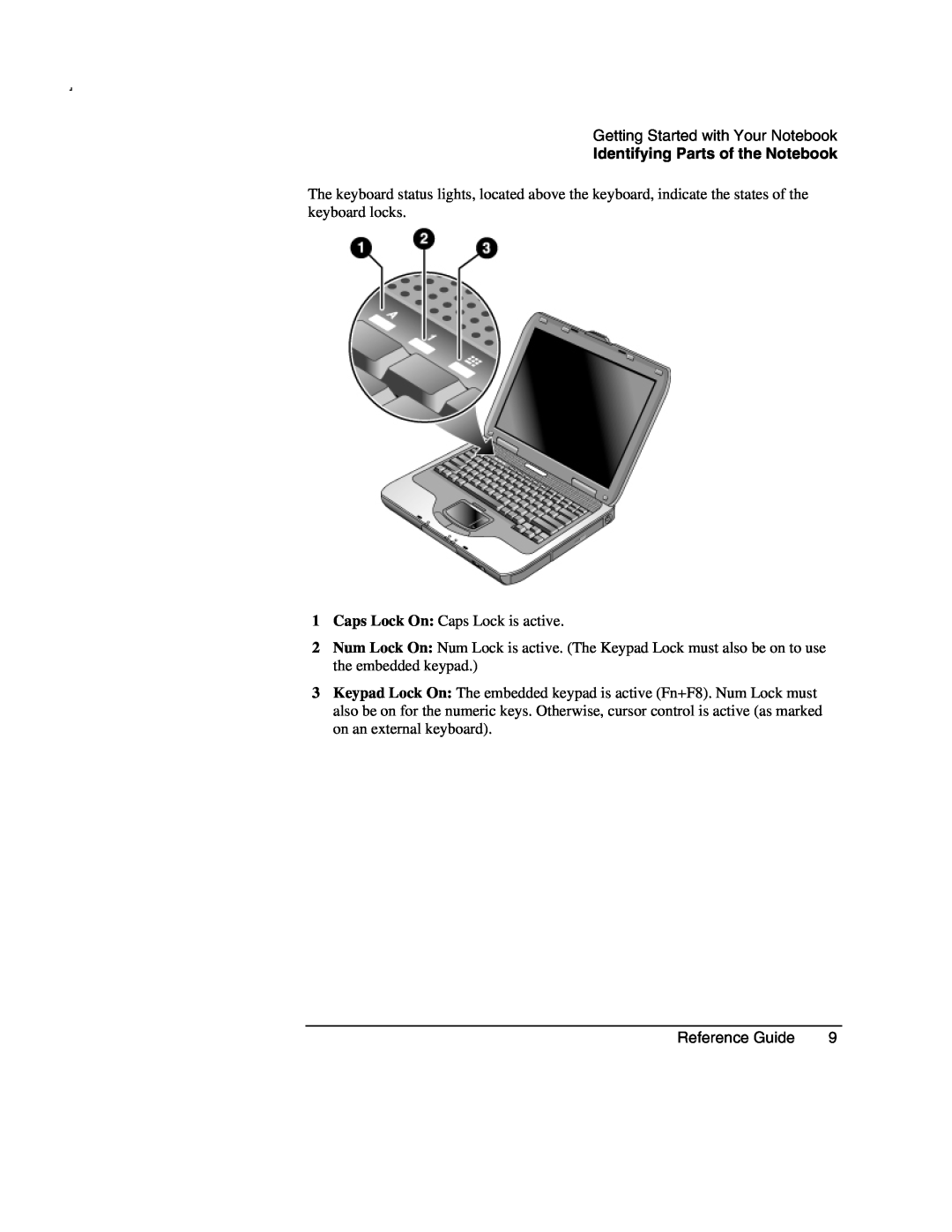 Compaq AMC20493-KT5 manual Identifying Parts of the Notebook, Caps Lock On Caps Lock is active 